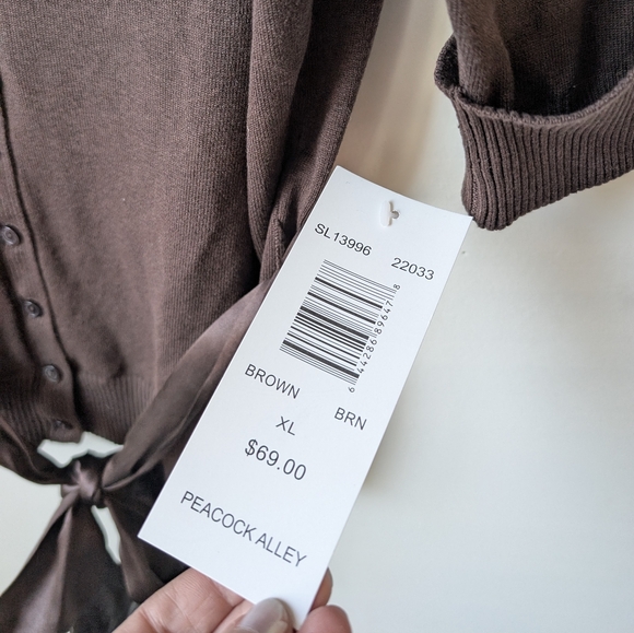 Sunny Leigh Silk Blend Chocolate Brown Cardigan with Silk Sash Size XL NEW - Picture 3 of 5